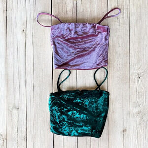 Velvet Crop Cami Top - Purple and Green